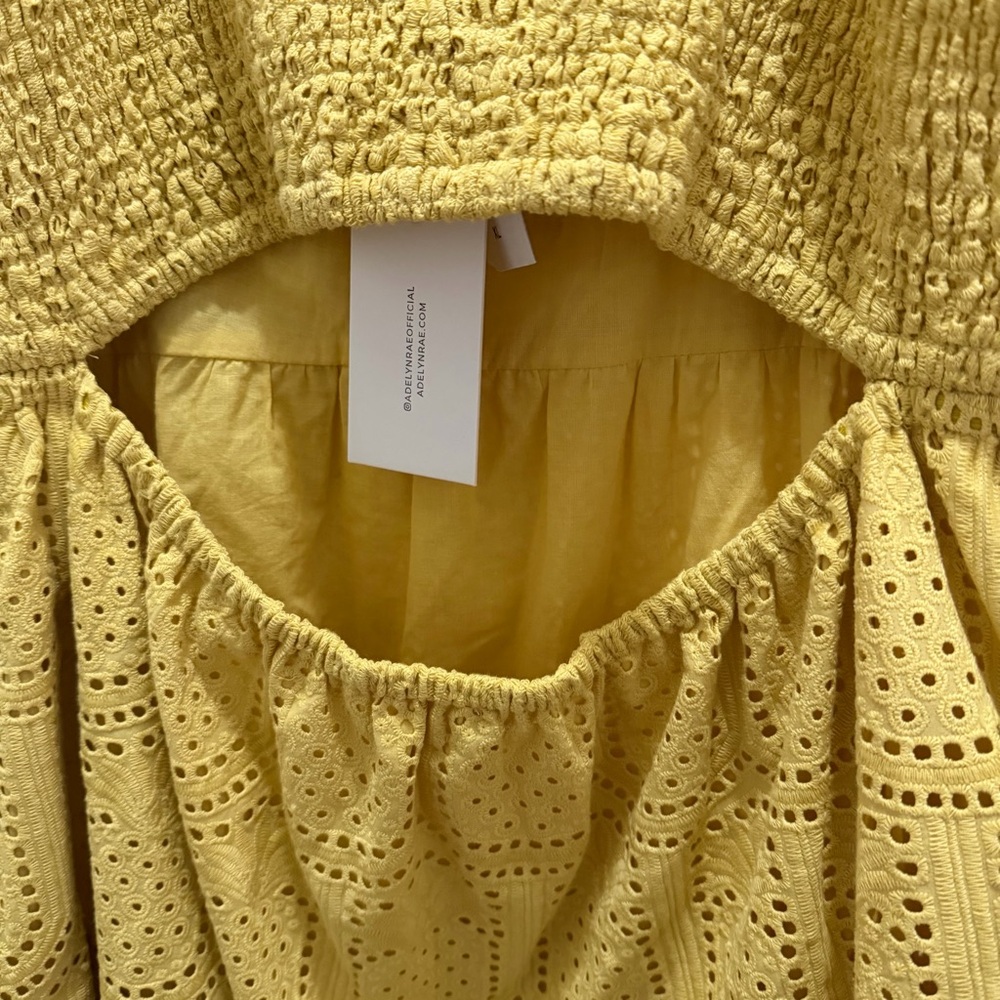 NWT Adelyn Rae Mustard Yellow Cotton Eyelet Mini Cami Dress Open Back XL - Picture 6 of 10